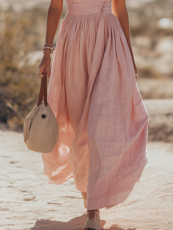 Cotton-Linen Halterneck Maxi Dress for Women