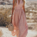 Cotton-Linen Halterneck Maxi Dress for Women