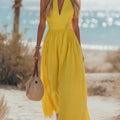 Cotton-Linen Halterneck Maxi Dress for Women
