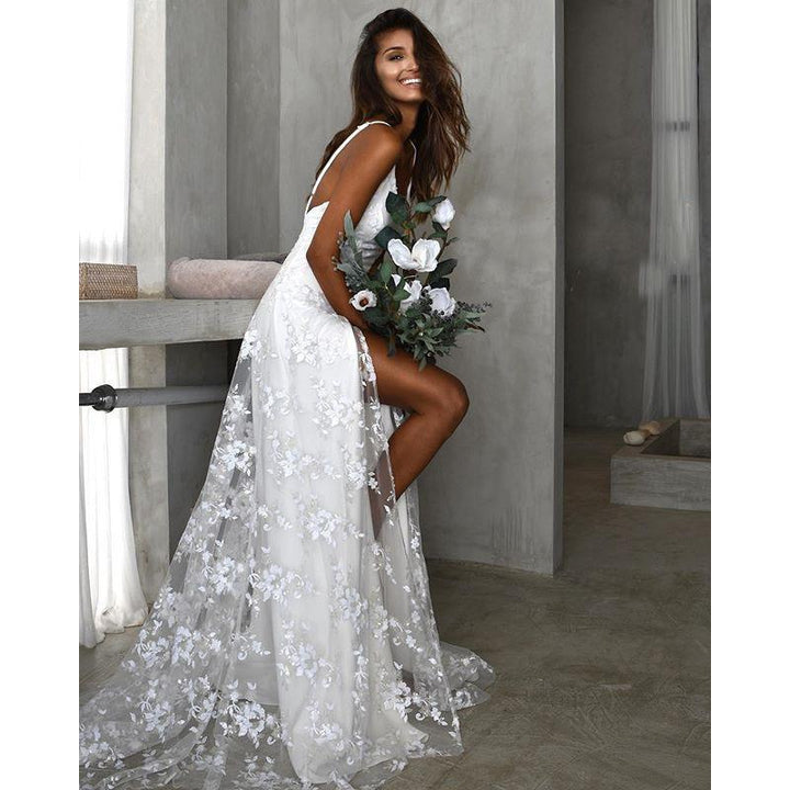 Women's Floral Wedding Dress with Thigh Split | Maxi