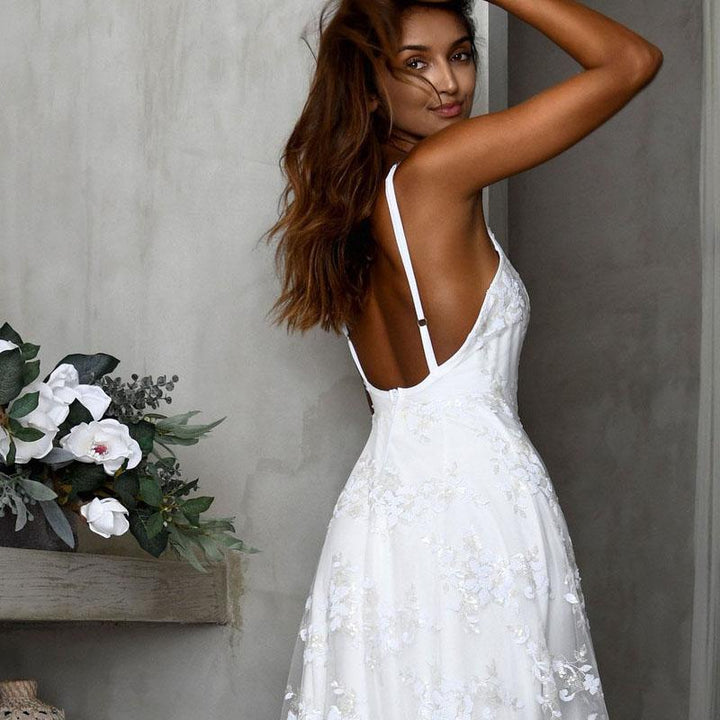Women's Floral Wedding Dress with Thigh Split | Maxi