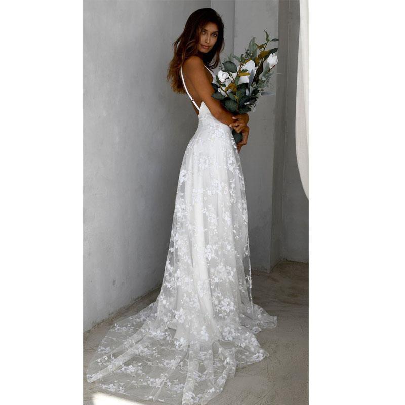 Women's Floral Wedding Dress with Thigh Split | Maxi