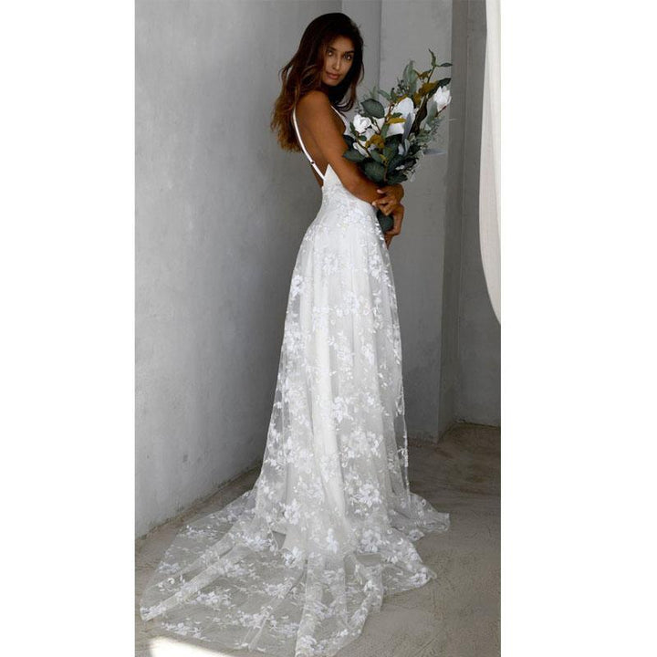 Women's Floral Wedding Dress with Thigh Split | Maxi