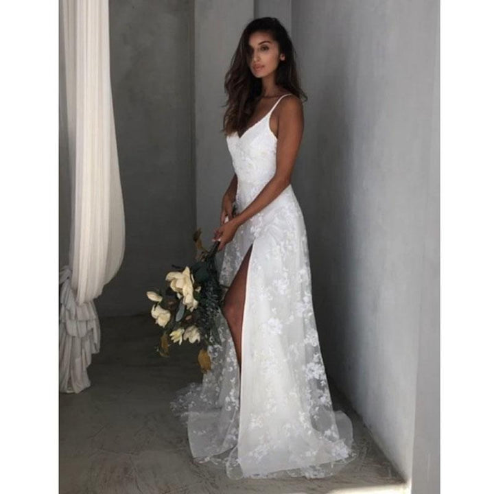 Women's Floral Wedding Dress with Thigh Split | Maxi