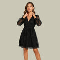 Women's Glitter Dot Mesh Dress V-Neck Mini | Long Sleeves