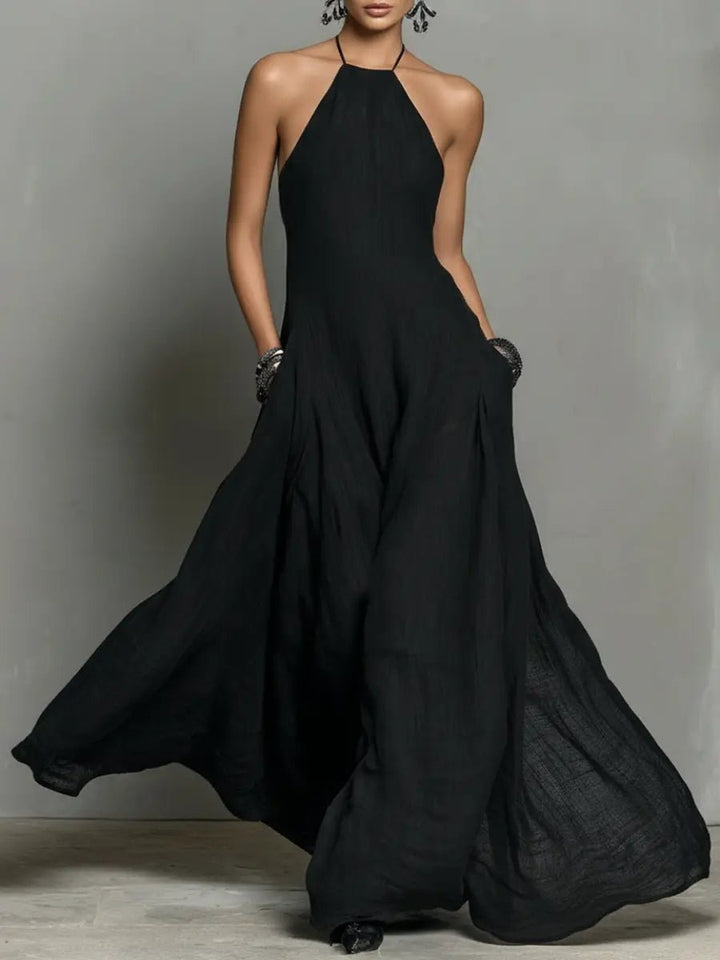 Linen Halterneck Sleeveless Maxi Dress for Women