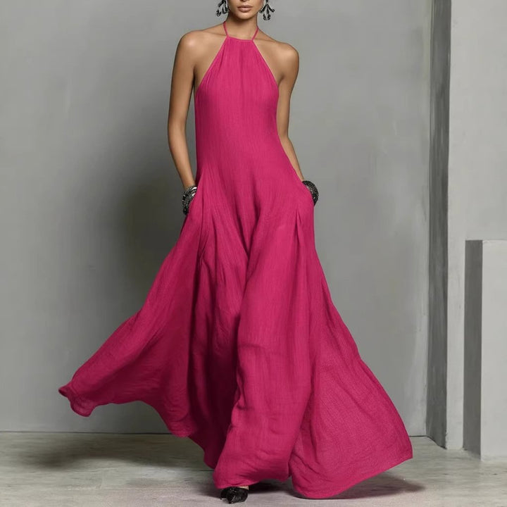 Linen Halterneck Sleeveless Maxi Dress for Women