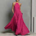 Linen Halterneck Sleeveless Maxi Dress for Women