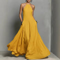 Linen Halterneck Sleeveless Maxi Dress for Women