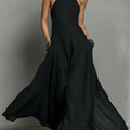 Linen Halterneck Sleeveless Maxi Dress for Women