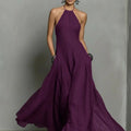 Linen Halterneck Sleeveless Maxi Dress for Women