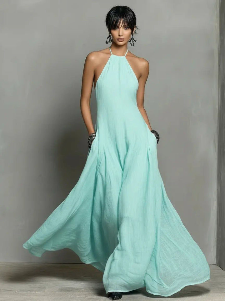 Linen Halterneck Sleeveless Maxi Dress for Women