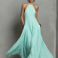 Linen Halterneck Sleeveless Maxi Dress for Women