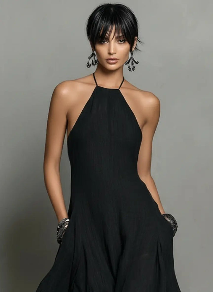 Linen Halterneck Sleeveless Maxi Dress for Women