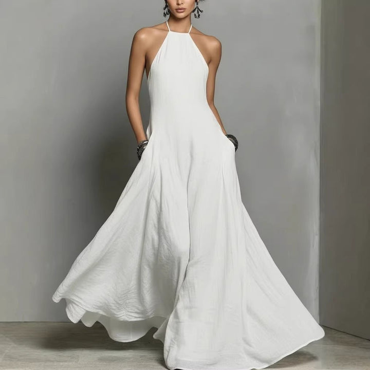 Linen Halterneck Sleeveless Maxi Dress for Women