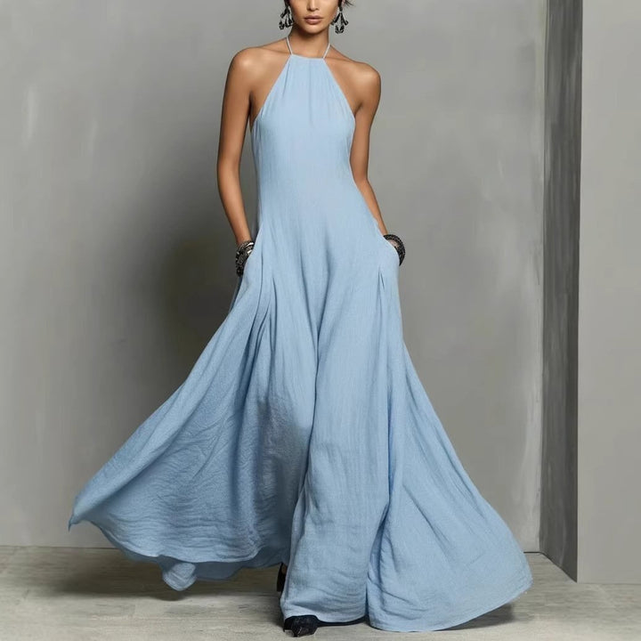 Linen Halterneck Sleeveless Maxi Dress for Women