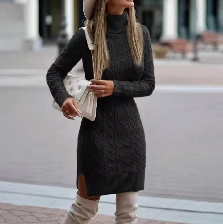 Women’s Knit Dress Turtleneck Long Sleeve | Midi