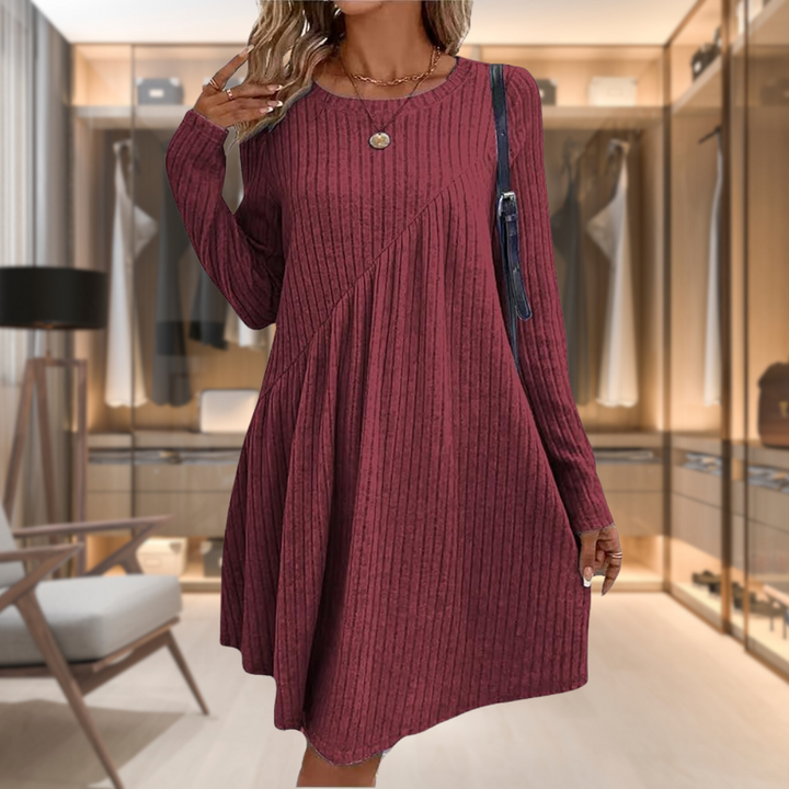 Women's Knit Dress with Long Sleeves & Round Neck | Casual