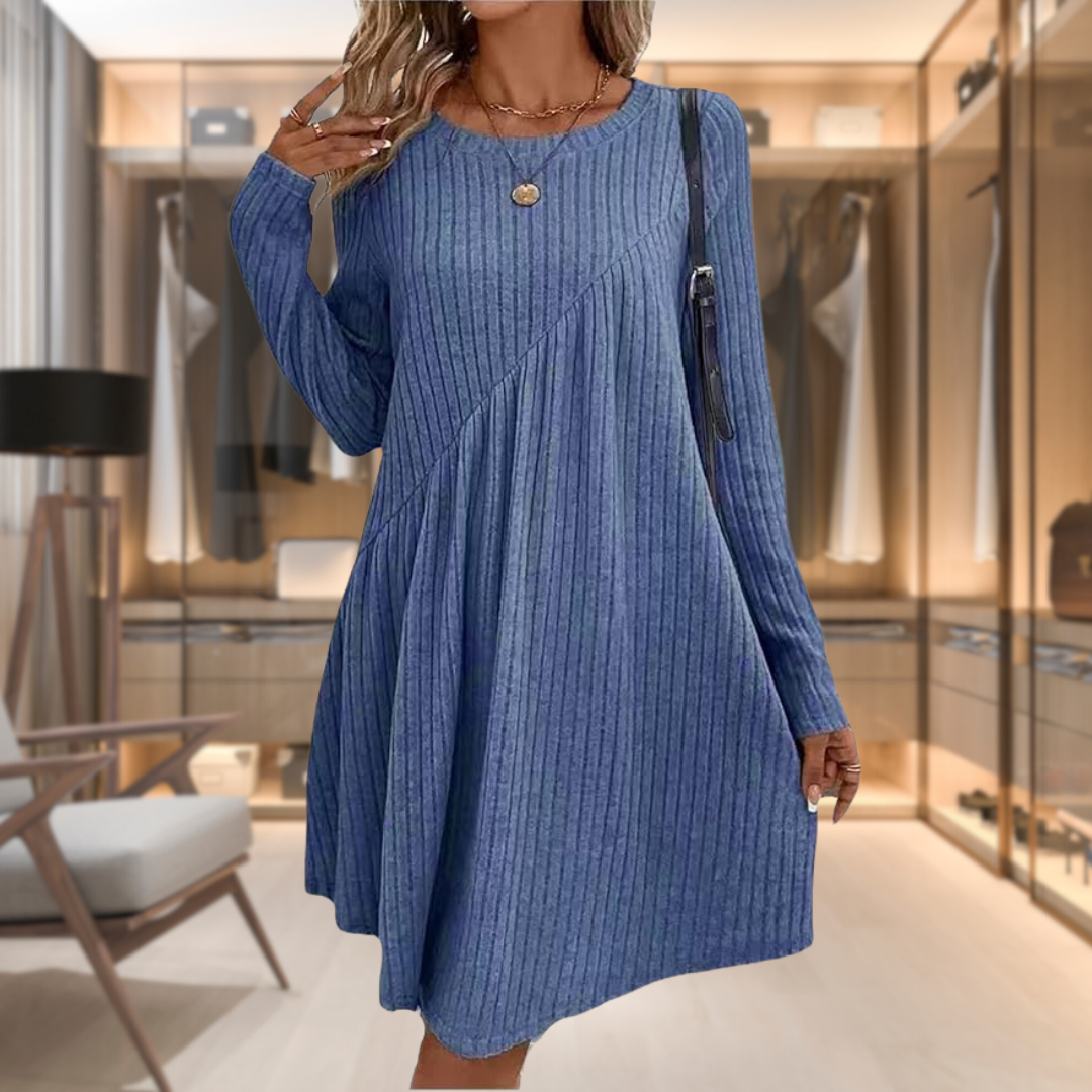 Women's Knit Dress with Long Sleeves & Round Neck | Casual