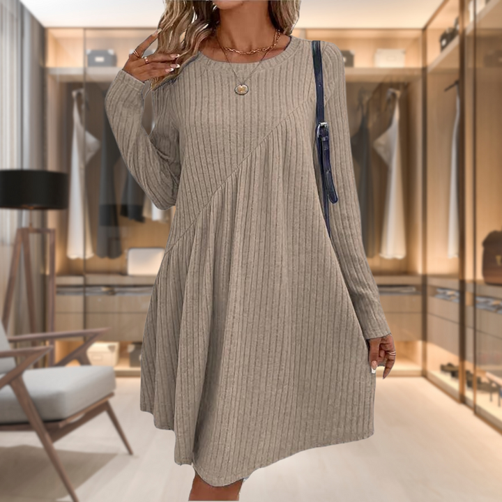 Women's Knit Dress with Long Sleeves & Round Neck | Casual