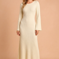 Women's Knit Winter Dress with Scoop Neck & Bell Sleeves | Maxi