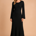 Women's Knit Winter Dress with Scoop Neck & Bell Sleeves | Maxi