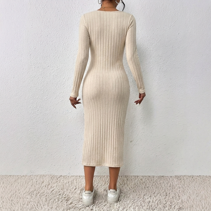 Women's Knit Winter Dress with Scoop Neck & Side Slit | Bodycon