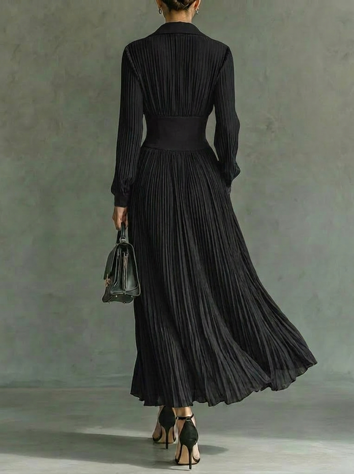Women's Maxi Dress with Collar & Pleated Skirt | Vintage Style