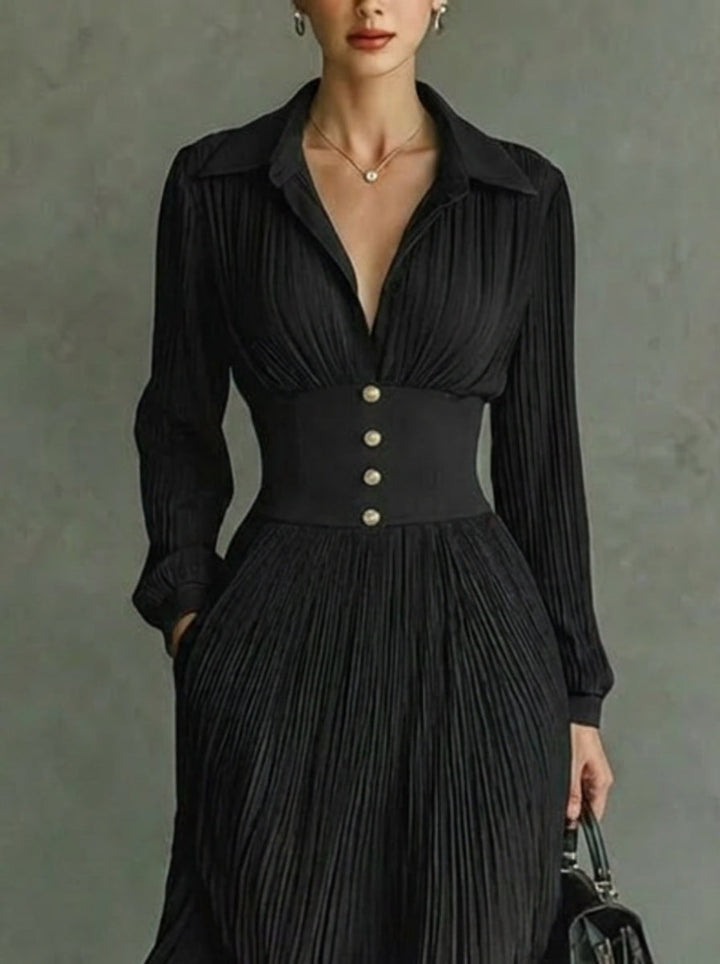 Women's Maxi Dress with Collar & Pleated Skirt | Vintage Style