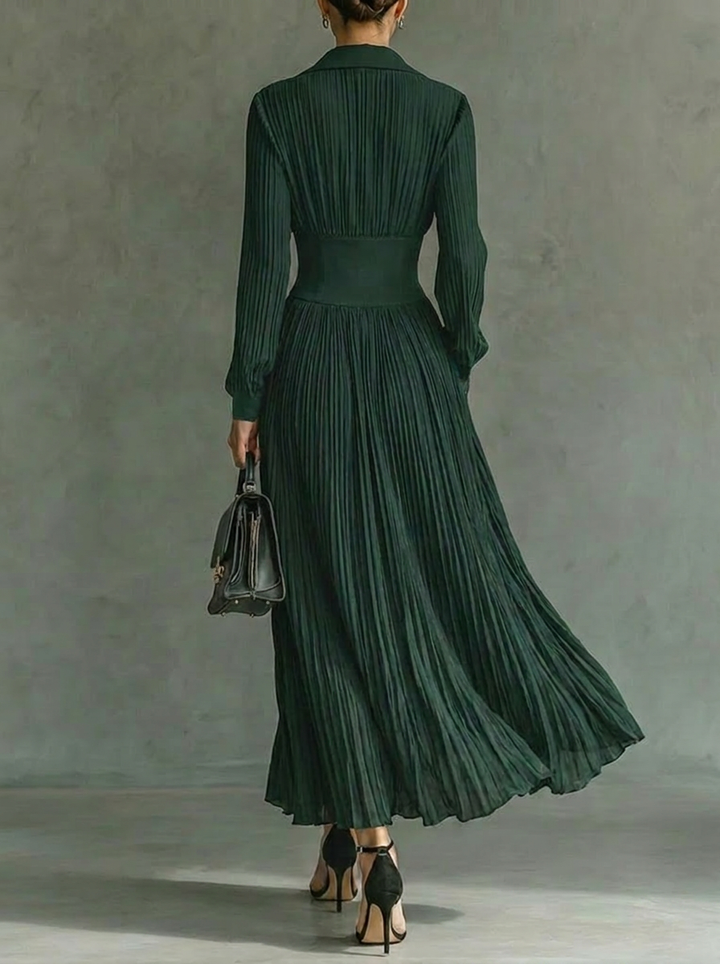 Women's Maxi Dress with Collar & Pleated Skirt | Vintage Style