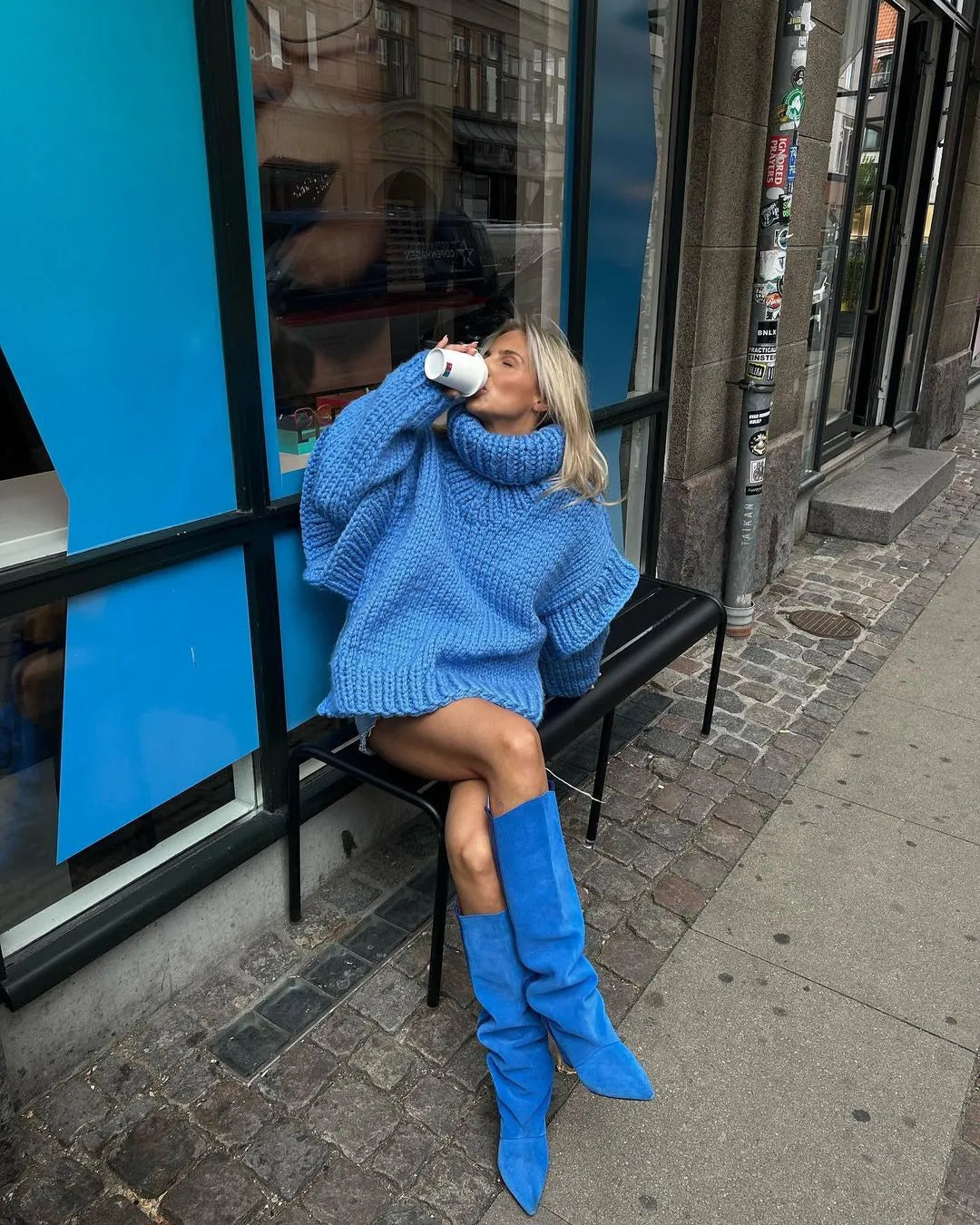Women's Mini Winter Dress with Chunky Knit & Turtleneck | Oversized