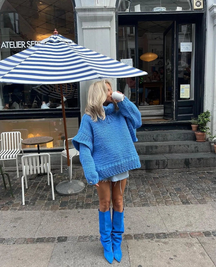 Women's Mini Winter Dress with Chunky Knit & Turtleneck | Oversized