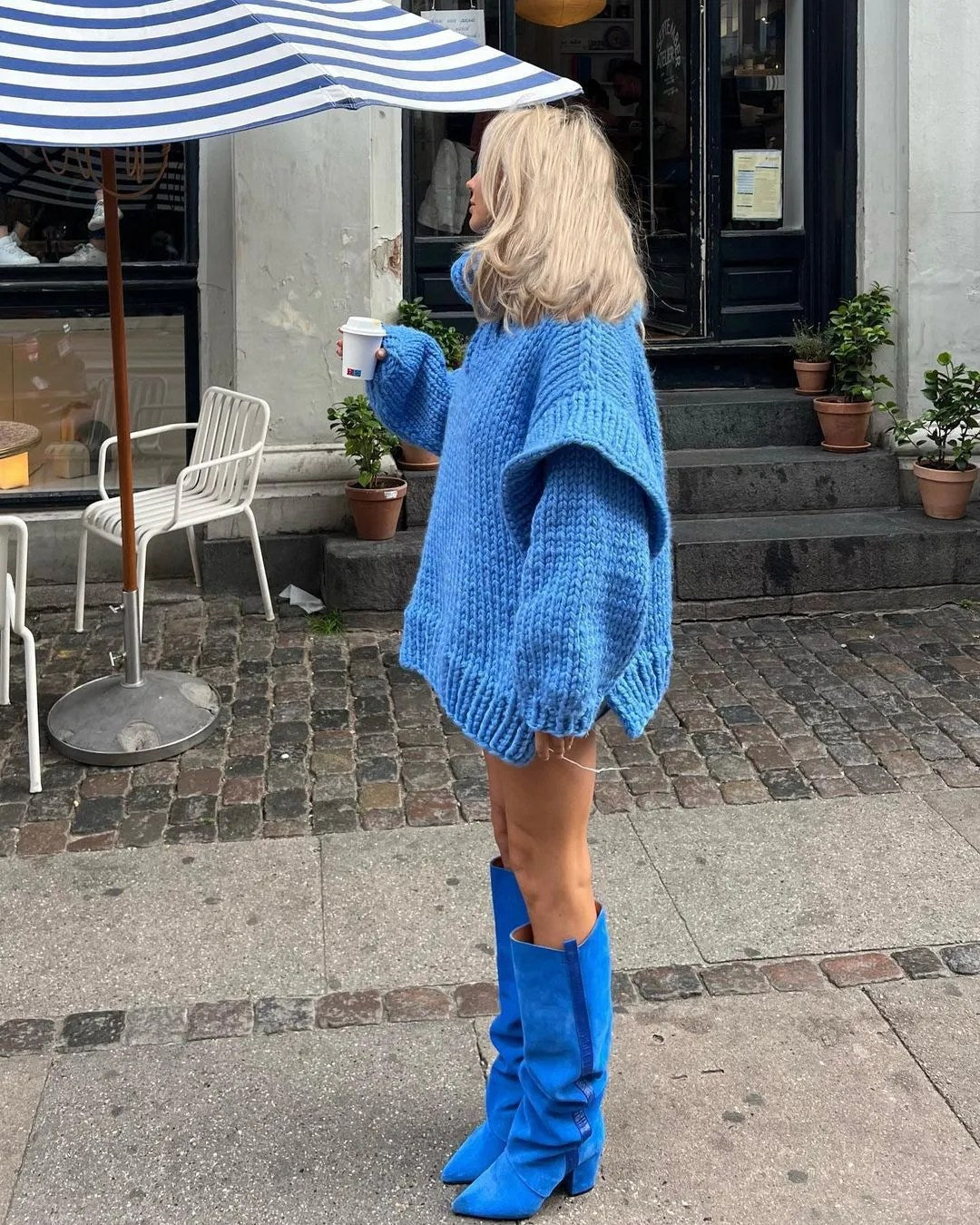 Women's Mini Winter Dress with Chunky Knit & Turtleneck | Oversized