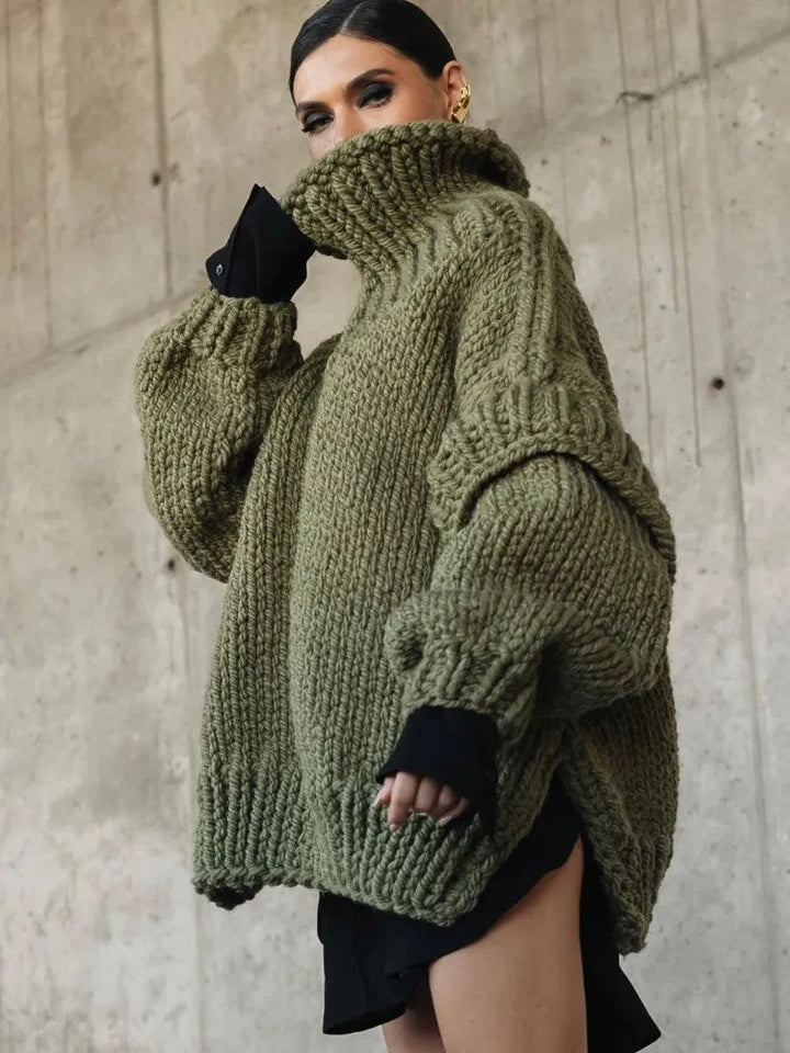 Women's Mini Winter Dress with Chunky Knit & Turtleneck | Oversized