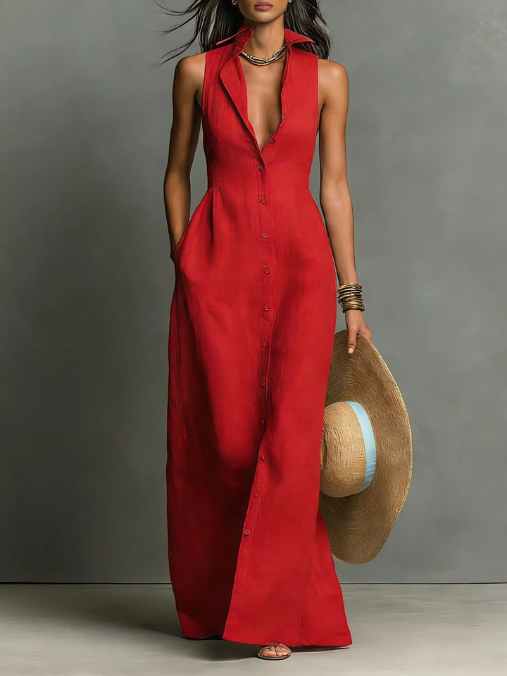 Elegant Sleeveless Maxi Shirt Dress for Women