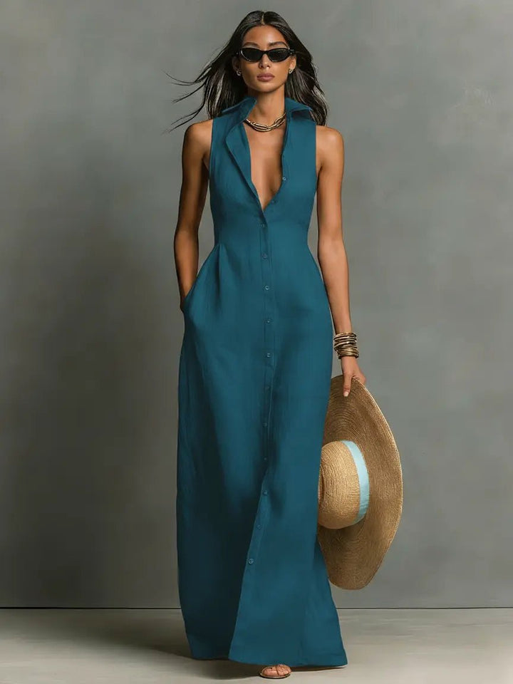 Elegant Sleeveless Maxi Shirt Dress for Women