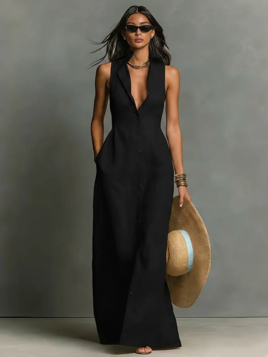 Elegant Sleeveless Maxi Shirt Dress for Women