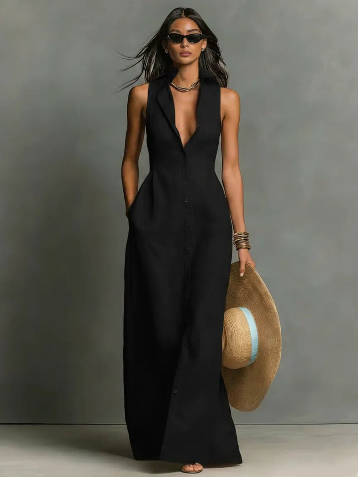 Elegant Sleeveless Maxi Shirt Dress for Women