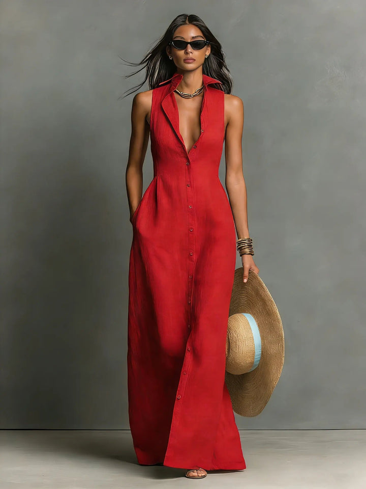 Elegant Sleeveless Maxi Shirt Dress for Women