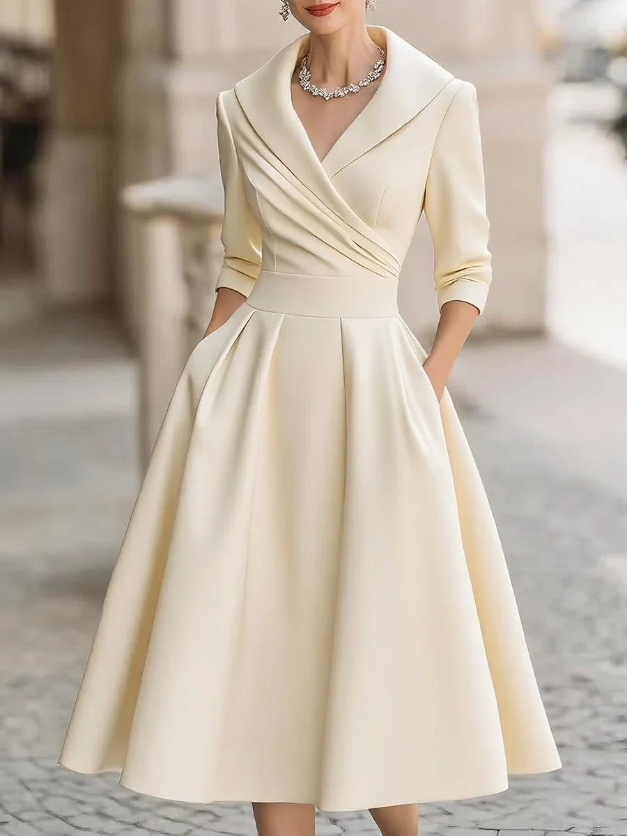 Women's Vintage A-Line Wrap Cocktail Party Dress Midi Pleated Skirt
