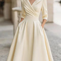 Women's Vintage A-Line Wrap Cocktail Party Dress Midi Pleated Skirt
