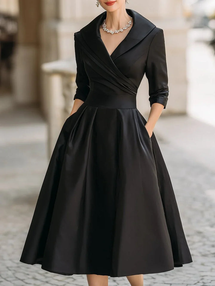 Women's Vintage A-Line Wrap Cocktail Party Dress Midi Pleated Skirt