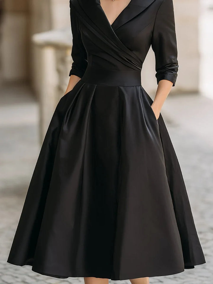 Women's Vintage A-Line Wrap Cocktail Party Dress Midi Pleated Skirt