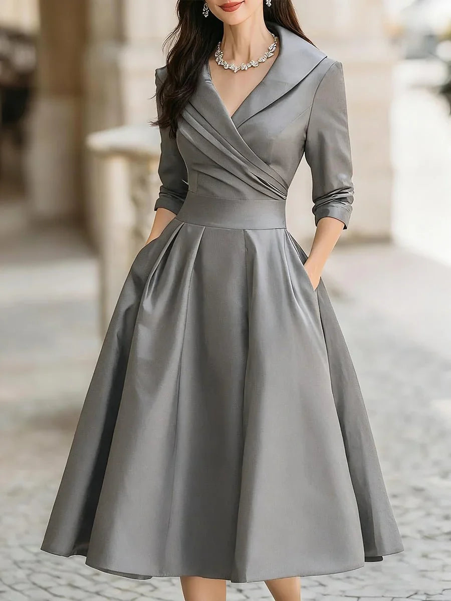Women's Vintage A-Line Wrap Cocktail Party Dress Midi Pleated Skirt
