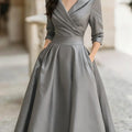 Women's Vintage A-Line Wrap Cocktail Party Dress Midi Pleated Skirt