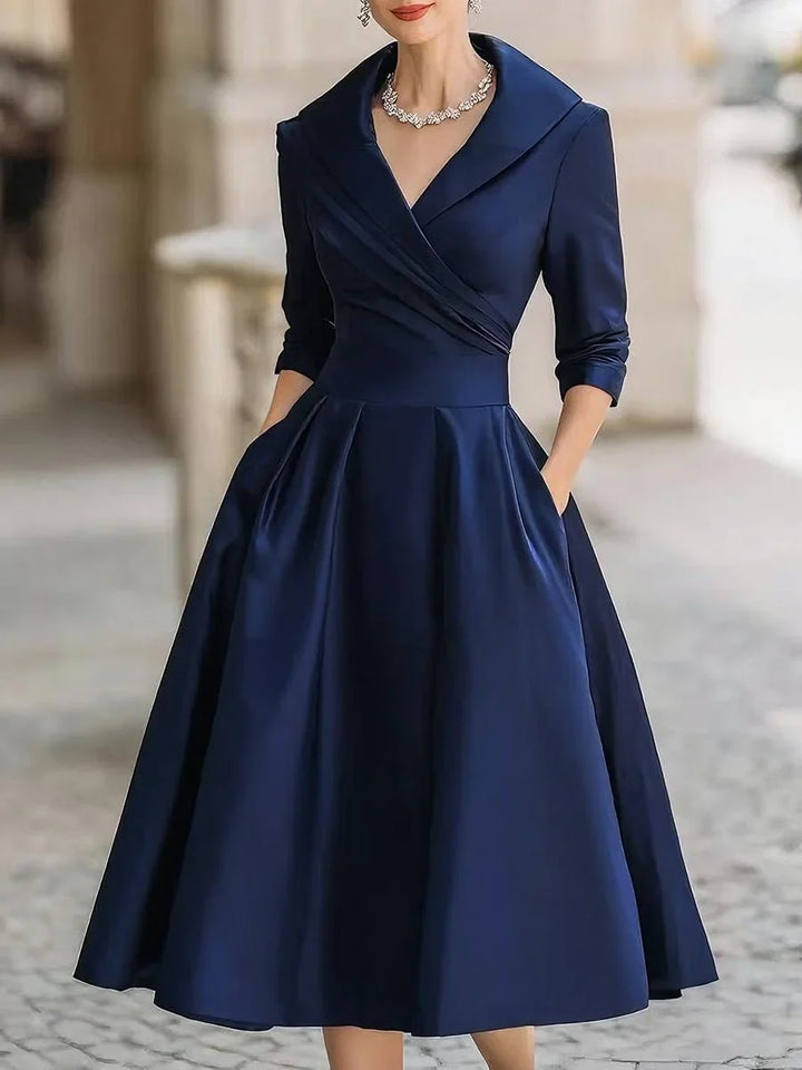 Women's Vintage A-Line Wrap Cocktail Party Dress Midi Pleated Skirt