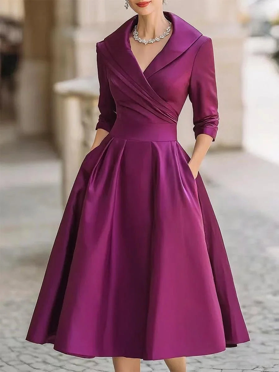 Women's Vintage A-Line Wrap Cocktail Party Dress Midi Pleated Skirt