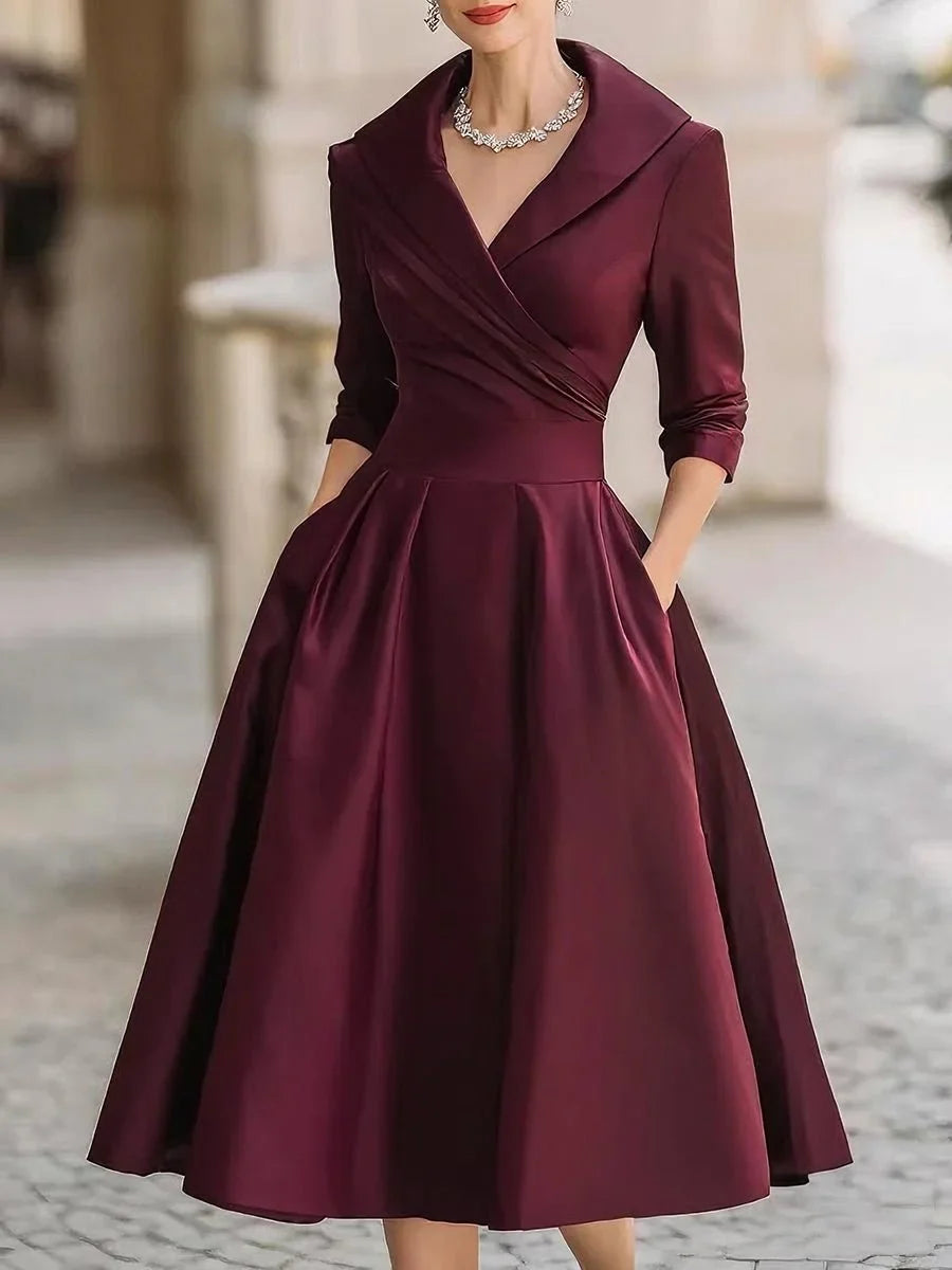 Women's Vintage A-Line Wrap Cocktail Party Dress Midi Pleated Skirt