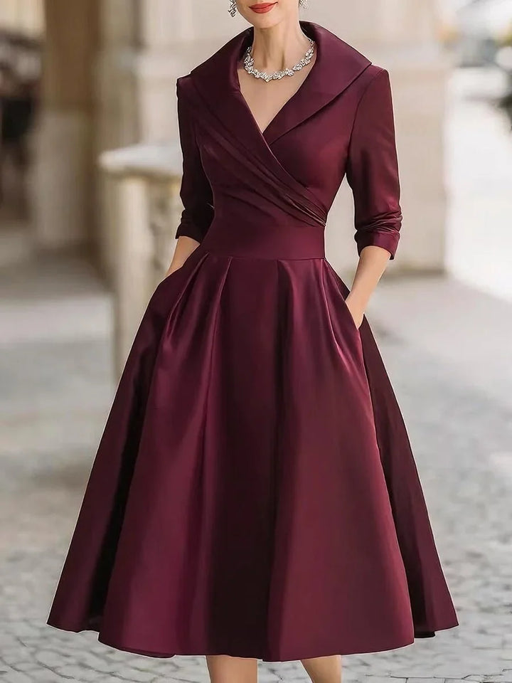 Women's Vintage A-Line Wrap Cocktail Party Dress Midi Pleated Skirt