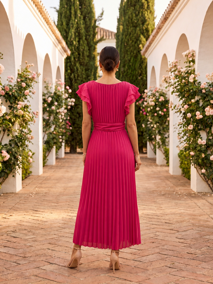 Women's Wedding Guest Dress with Pleated & Ruffle | Maxi